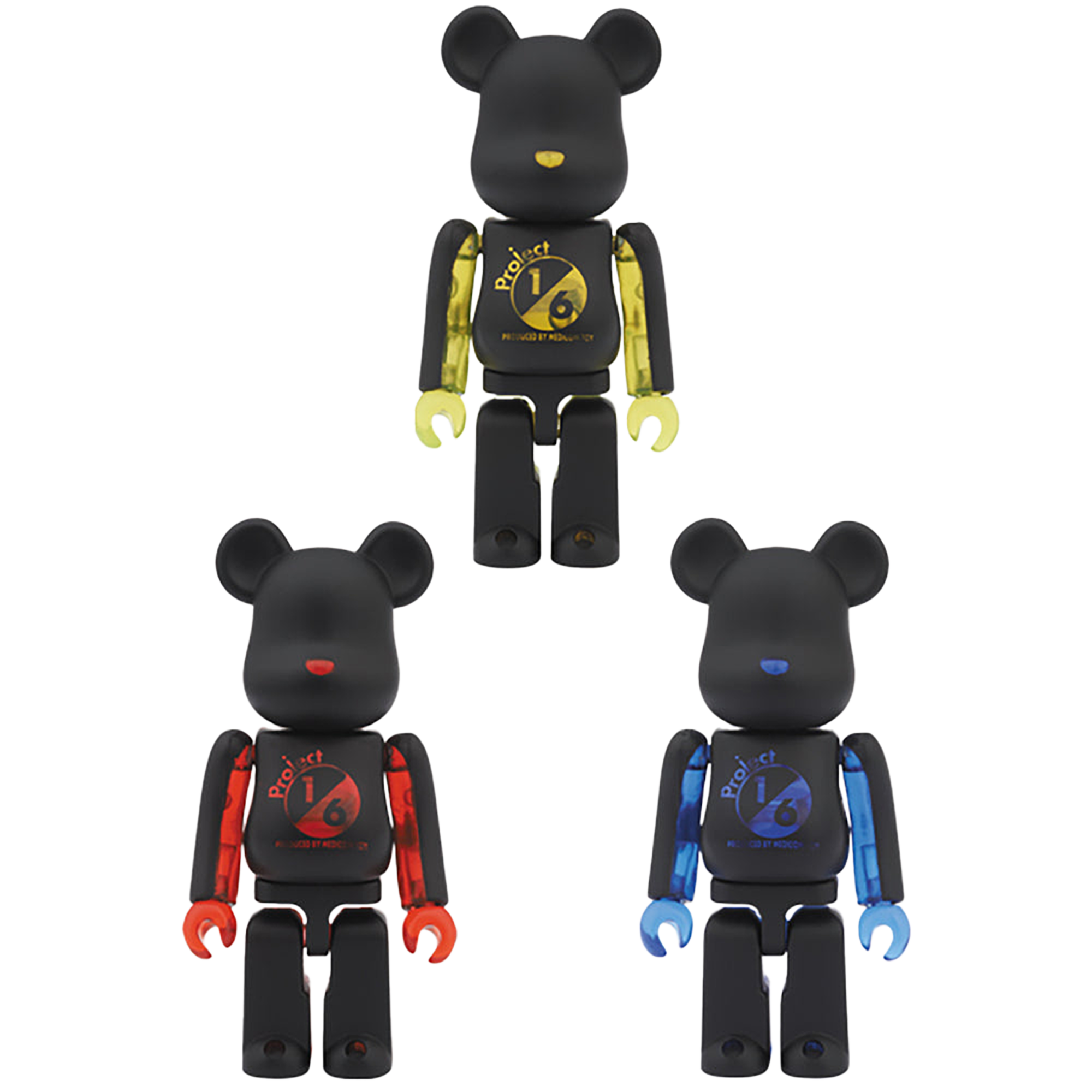 2013 NOVELTY BE@RBRICK（ブラック × イエロークリア / ブラック × レッドクリア / ブラック × ブルークリア）