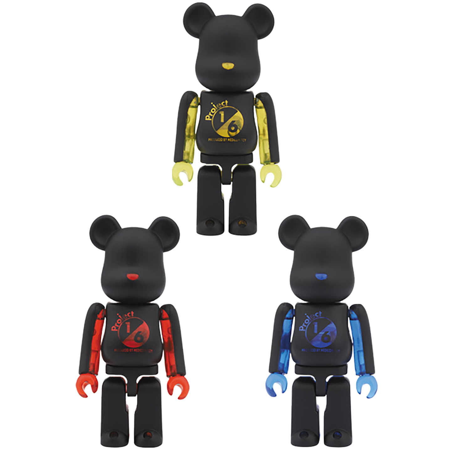 2013 NOVELTY BE@RBRICK（ブラック × イエロークリア / ブラック × レッドクリア / ブラック × ブルークリア）