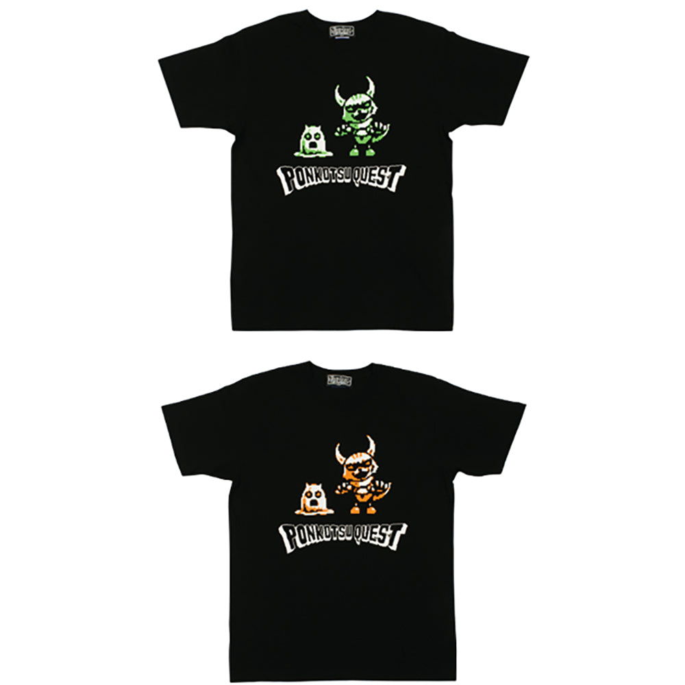 ポンコツクエスト Tシャツ B(こわいカクとイムラ) グリーン/オレンジ_0