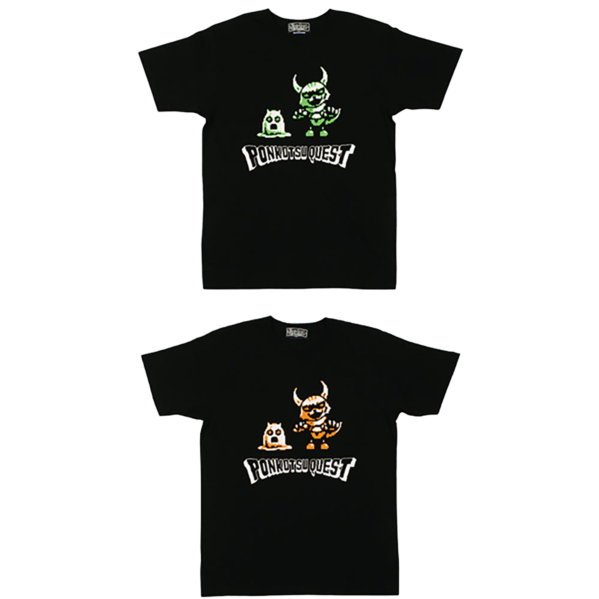 ポンコツクエスト Tシャツ B(こわいカクとイムラ) グリーン/オレンジ