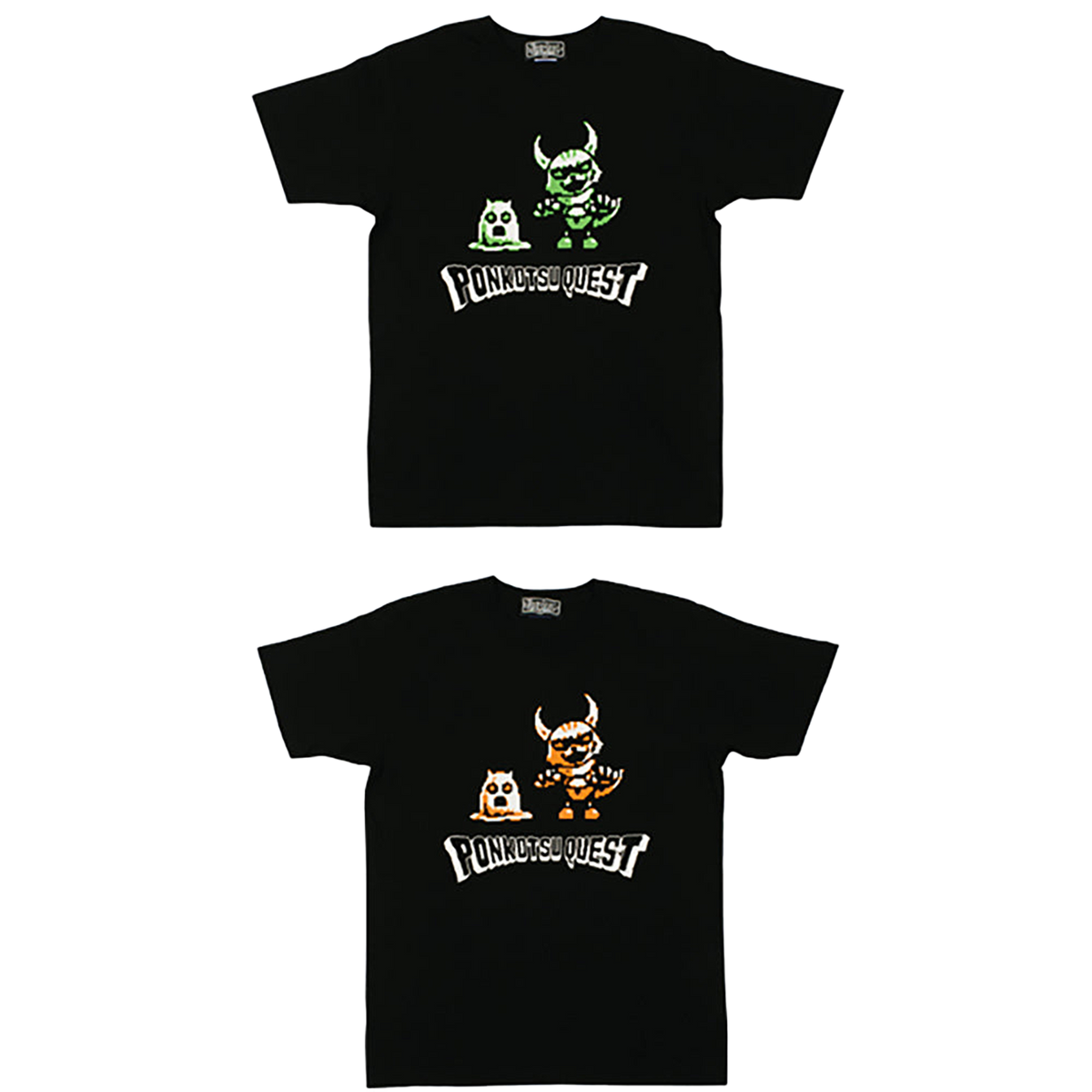 ポンコツクエスト Tシャツ B(こわいカクとイムラ) グリーン/オレンジ