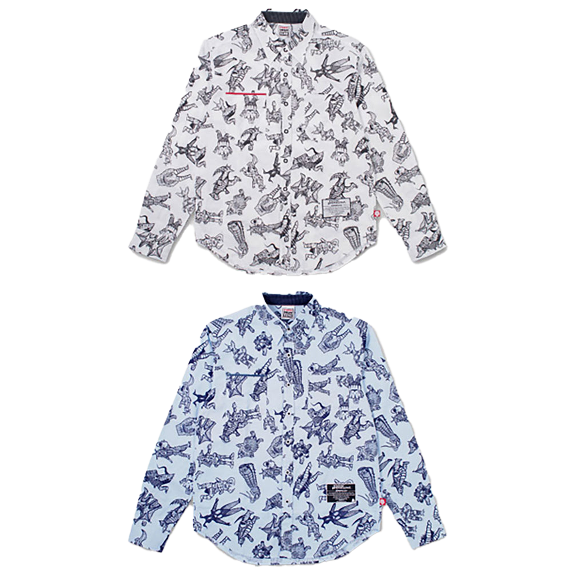 怪獣総柄シャツ