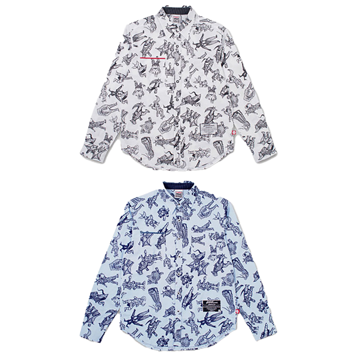 怪獣総柄シャツ