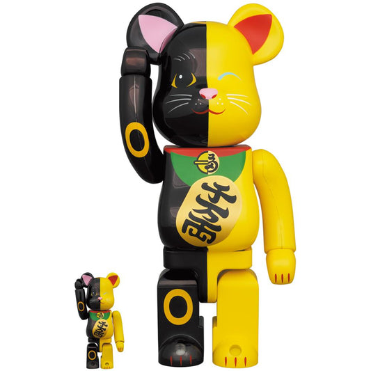 BE@RBRICK Maneki Neko Black x Yellow 100％ & 400％