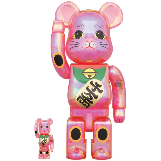 BE@RBRICK Maneki Neko Pink Transparent Plating 100% & 400%